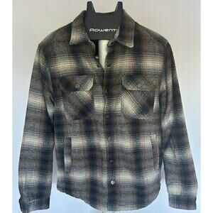 PX Black Clothing Plaid Faux Fur Flannel Shacket Shirt Medium Tan Black Brown